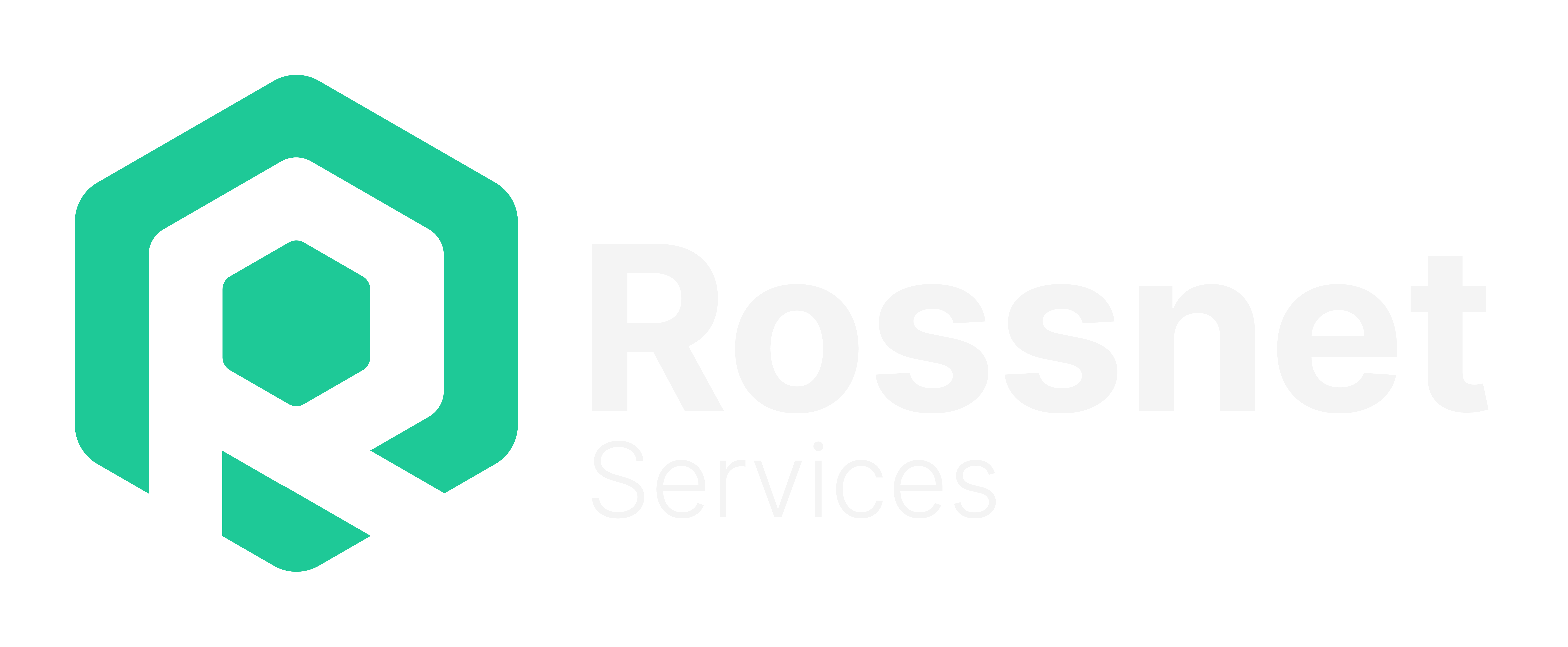 Teal Hexagon with white 'R' inside to represent 'Rossnet', followed by the text 'Rossnet Services'.